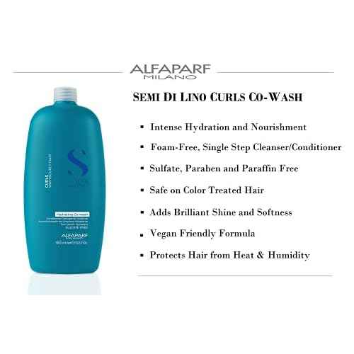 Alfaparf Milano Semi di Lino Hydrating Co-Wash - Foam-Free Conditioner for Curly Hair - Increases Hair Shine, Manages Frizz Control & Prolongs Cosmetic Color - Vegan & Sulfate Free
