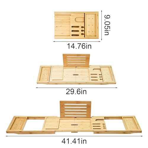 Bathtub Tray - Luxury Bamboo Bathtub Tray for Bath Accessories, Expandable Bath Caddy with Wine Glass Holder, for Her, Anniversary, Spa and Relaxation