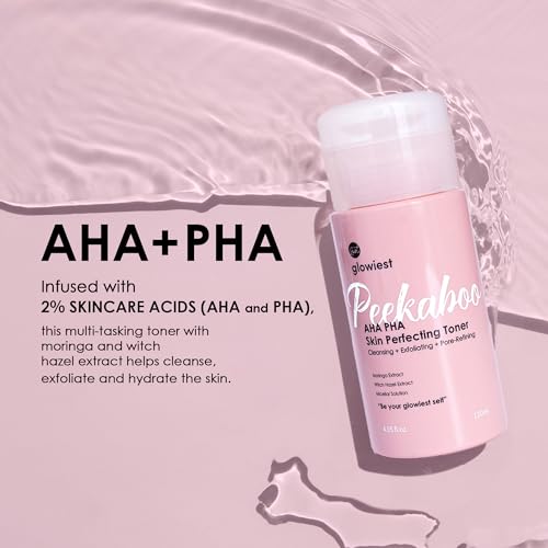glowiest AHA PHA Skin Perfecting Peekaboo Toner - K-Beauty Face Toner, Exfoliating Treatment, Blemishes, Niacinamide, Pore Refining, Hydrating l Witch Hazel (Small)