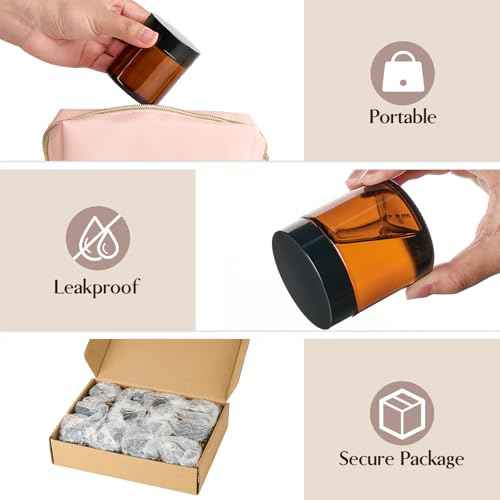 Qeirudu 4 Oz Small Amber Glass Jars with Black Lids, 12 Pack Airtight Cosmetic Jars with Inner Liners Round Empty Sample Containers for Lotions, Creams, Candles, Body Butters, Essential oil