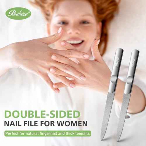 BALUCA Stainless Steel Diamond Nail File for Natural Acrylic Nails, Double Sided Metal Fingernail Toenail File for Women, Durable and Efficient Nail Care Tool