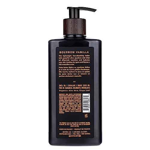 Mistral Bourbon Vanilla Body Lotion for Men | Moisture-Rich Body Cream | Fast-Absorbing Men¡¯s Lotion with Shea Oil & Squalane | Natural & Paraben-Free | Masculine Scent ? 13.5 fl oz