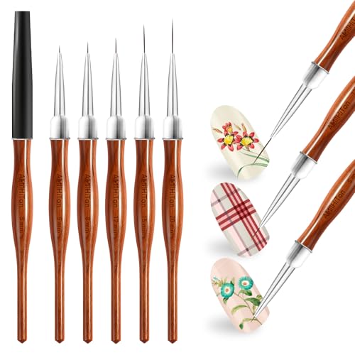 Nail Art Liner Brushes, 5Pcs Wooden Nail Brushes for Fine Drawing & Detailed Nail Art, Gel Polish Painting Tools for Long Lines & Nail Design Sizes 5/8/12/15/20mm£¨Wood color£©