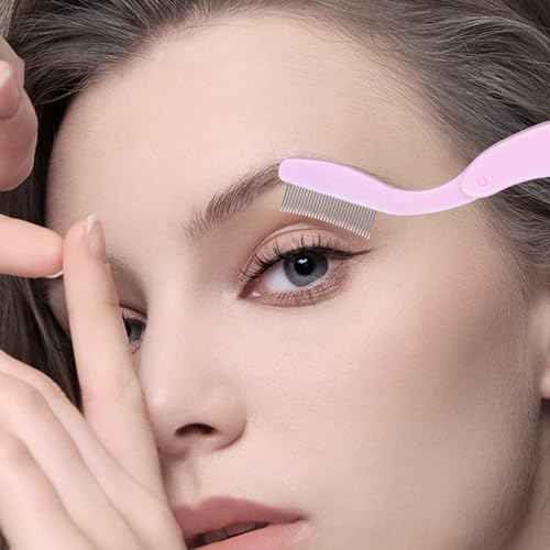 Eyelash Comb MSQ Eyelash Separator Tool Eyelash Comb Separator Folding Eyelash Brush Separator Lash Comb for Eyelash Makeup Brush (Pink)