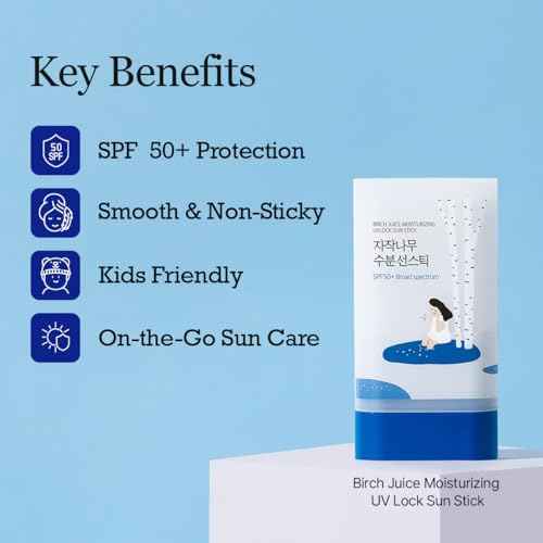 ROUND LAB Birch Juice Moisturizing Sun Stick Broad Spectrum SPF 50+, 0.67oz, Sunscreen Stick for face and body, No White Cast, Non-Sticky, Travel-Friendly, Protector Solar Barra, Korean Sunscreen
