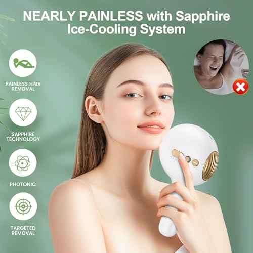 Sapphire Ice Cooling Hair Remove Device, Ice-cooling Device Hair Removal for Nearly Painless, Auto Flashing for Fast Full Body Hair Removal, White