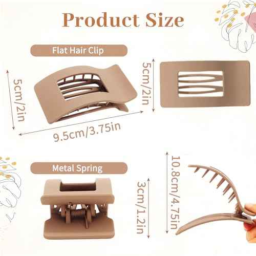4 PCS Flat Hair Clips for Women, Lay Down Claw Clip Strong Hold Square Hair Accessories for Thick & Thin Hair, French Non-slip Hair Clips, Neutral Matte