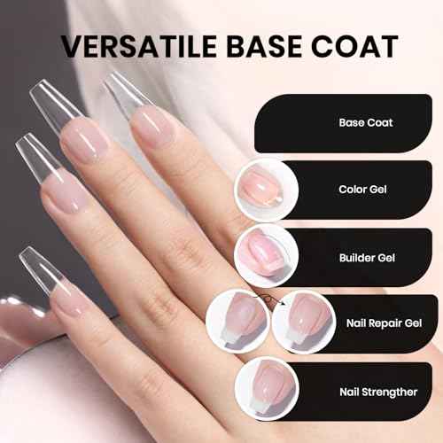RARJSM Clear Fiber Glass Rubber Base Gel Nail Polish for Repair Broken Nails Strengthener Gel Base Coat Transparent Brush on BuildingGel in a Bottle Soak Off UV LED Curing Requires 15ml Salon Home