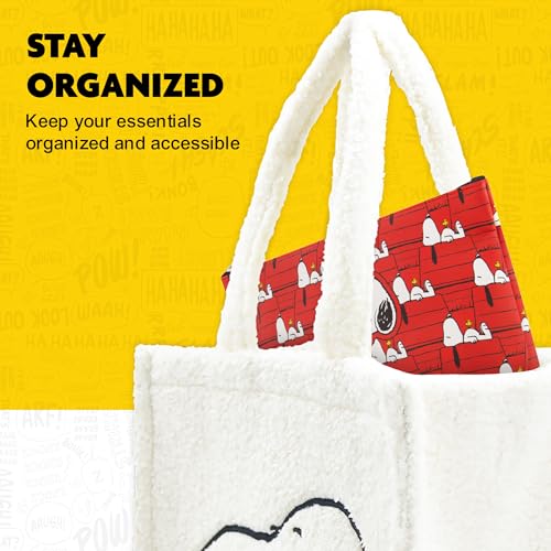 Peanuts Snoopy and Woodstock Women's Makeup Bag, Small Travel Cosmetic Zipper Pouch Organizer, Red