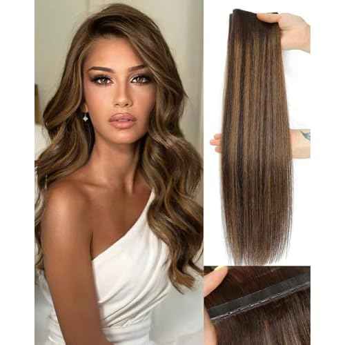 PANEWAY OVO Hair Extensions Real Human Hair Dual Hand Tied Invisible Weft Hair Extensions for Volume & Length Lightweight, Natural-Looking(#P2/8/T2,16Inch)