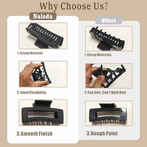 5 Inch Hair Claw Clips Unbreakable Bendable Silicone Big Rectangle Clip for Thick Hair Women, 3 Pack
