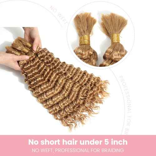 Urbeauty Human Braiding Hair #27 Color, Deep Wave Bulk Human Hair for Micro Braiding No Weft, Curly Human Hair for Boho Braids, Knotless/Goddess/Bohemian/Gypsy/18/20 Inch 100gram