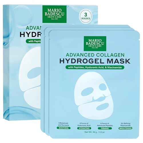Mario Badescu Advanced Collagen Hydrogel Mask Set of 3 | Face Mask with Peptides, Hyaluronic Acid & Niacinamide for Hydrating, Firming, Brightening & Soothing Skin