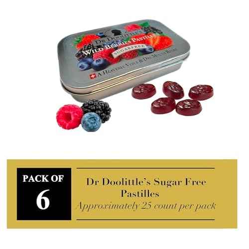Dr. Doolittle¡¯s Sugar Free Soft Fruit Pastilles for Voice and Throat, Wild Berries Flavor, 2.12 Ounce Tin, Approximately 25 Count Package, 6 Pack