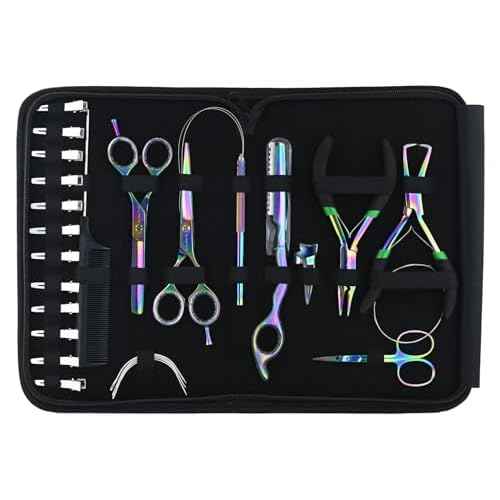 My Hair Tools Professional Hair Extension Tools Kit Includes Micro Link Beads Remover & Crimp Pliers Set, Hair Cutting & Styling Scissors Set, Hair Parting Tool, Hair Extensions Loop Tool (Rainbow)