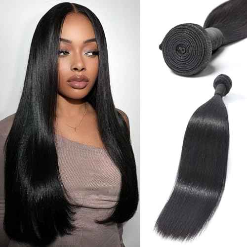 LUVME Human Hair Bundles 16 inch Straight Bundles Human Hair Extensions, 100% Brazilian Virgin Human Hair 1 Bundle, Unprocessed Double Weft 15A Grade, Soft & Full Natural Look for Black Women