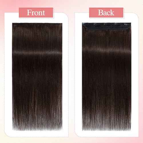 SEGO One Piece Clip in Extensions, 5 Clips Real Human Hair Extensions, Long Straight, 24 inches, #02 Dark Brown