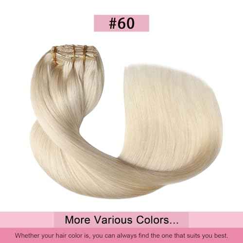 Pro2.0 Clip in Hair Extensions Real Human Hair 22inch 7pcs #60 Platinum Blonde Remy Real Hair Extensions Clip in Human Hair 120g Thick Double Weft for Women£¨#60-22inch£©
