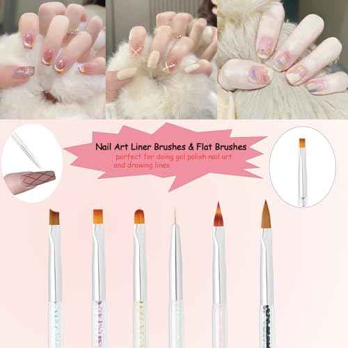 11Pcs Nail Art Brush Set, Dual Tipped Silicone Nail Tools, Nail Art Sculpture Pen, Crystal Handle Liner Brushes, Acrylic & Gel Nail Brush, Dotting Pens for Home and Professional Nail Salon