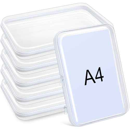 Sanwuta 6 Pcs Clear Hard Zipper Case Hard Plastic Zipper Pouches Makeup Bag Pencil Pouches Transparent Cases for Snacks Plastic Storage Organizer Box for Travel(White,12.6 x 9 x 2 Inch)