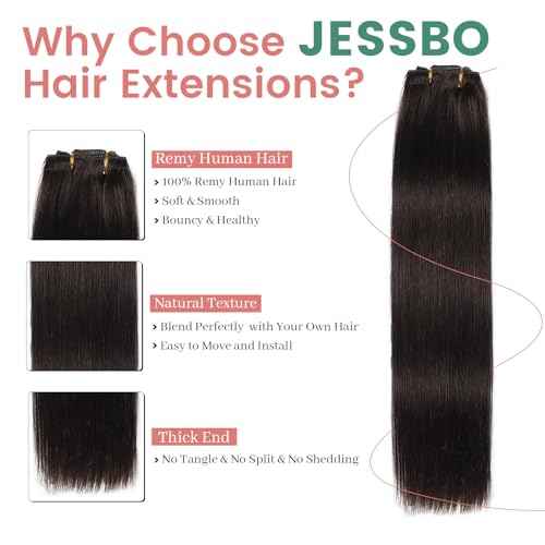 JESSBO Clip in Hair Extensions Real Human Hair Natural Black 16 Inch 120g 7pcs Seamless Invisible Double Weft Natural Straight Clip in Hair Extensions Human Hair for Woman (16 Inch #1B)