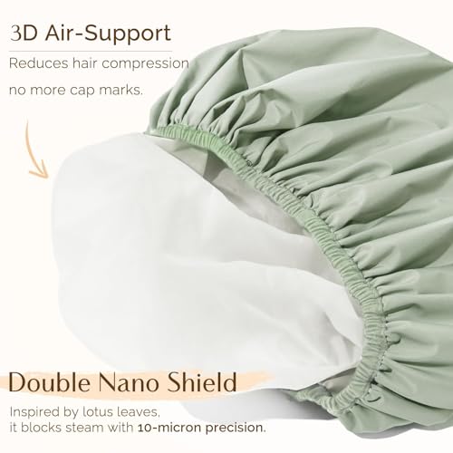 Yanibest Shower Cap Reusable Waterproof - Double Layer Shower Caps for Women, Washable Shower Bonnet with Soft Non-Slip Elastic Band, Bath Hair Hat for Most Hair Types
