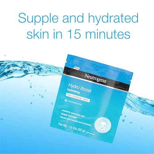 Neutrogena Hydro Boost Moisturizing & Hydrating 100% Hydrogel Sheet Mask, Face Mask for Dry Skin with Hyaluronic Acid, Gentle & Non-Comedogenic, 1 oz, 12 Pack