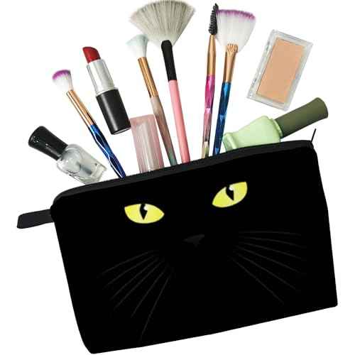 Black Cat Cosmetic Bag for Women Cute Small Makeup Bag for Purse Travel Toiletry Zipper Pouch for Girls Gift for Cat Lovers Black Cat Makeup Bag for Her