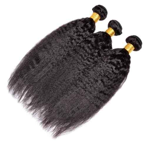 Hair Bundles 12A Yaki Kinky Straight Human Hair 3 Bundles 100% Unprocessed Mongolian Virgin Human Hair Kinky Straight Bundles Yaki Hair Natural Color (18 20 22)