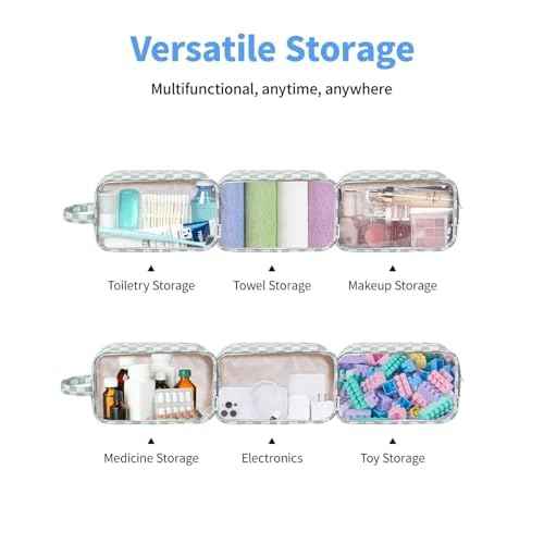 Narwey Clear Toiletry Bags for Traveling Women Men, Clear Travel Bags for Toiletries Makeup Bag Cosmetic Bag with Zipper, Make Up Organizer, Skincare Bag (Mint Green Checkerboard)