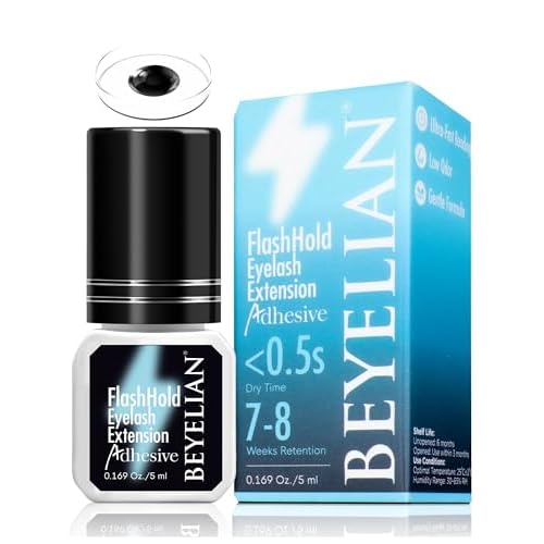 BEYELIAN Sensitive Eyelash Extension Glue 0.17fl.oz/5ml / 0.5Sec Drying Time/Retention ? 7-8 Weeks/Black Adhesive/Hypoallergenic Formaldehyde-Free Lash Extension Glue for Professional Use Only