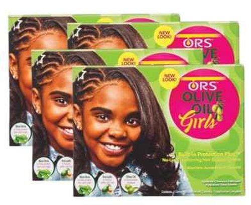 ORS Olive Oil Girls Built in Protection Plus No Lye Conditioning Hair Relaxer System (Pack of 4)
