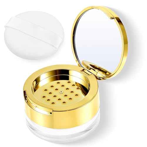 6 G Loose Powder Containers with Puff, Empty Makeup Powder Container, Reusable Plastic Powder Case Mini Powder Compact DIY Makeup Powder Case with Mirror