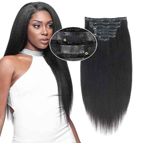 Sasisna Real Human Hair Extensions Clip ins Yaki Straight 22 Inch Nature Black Seamless PU Clip in Hair Extensions Double Wefted Yaki Straight Hair Extensions 120g/7pcs with 17 Clips