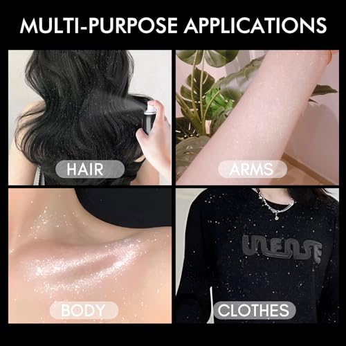 Body Glitter, Body Glitter Spray, Glitter Spray for Hair and Body, Long-Lasting and Quick-Drying Silver Glitter Hairspray Suitable for Stage, Festival Rave and Makeup Prom (2.11 Fl Oz)