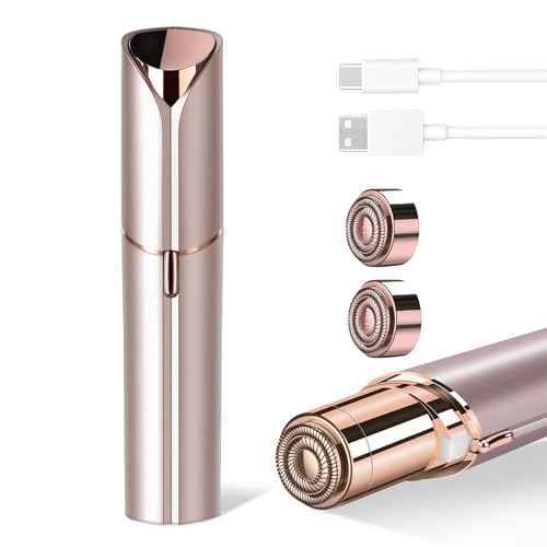 Facial Hair Removal for Women, Portable Painless Hair Remover Device, Rechargeable, with 2 Replacement Heads, for Face, Upper Lip and Chin