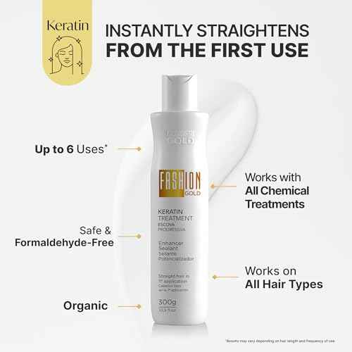 FASHION GOLD, Keratin Hair Treatment, 6 USES per Bottle, Keratina para Alisar el Pelo, Alisado Brasile?o Keratina Permanente, Alisados Organicos SIN FORMOL, Nanoplastia, 300 grs