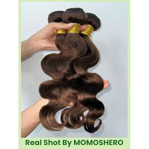 Chocolate Brown 3 Bundles Human Hair Body Wave, Soft Glossy 12A 100% Unprocessed Remy Virgin Hair Colored #4 Medium Dark Brown Bundle Wavy Classy Sew In Weaves Extension (3 Pcs, 14/16/18 IN)