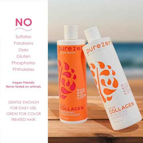 PureZero Vegan Collagen Shampoo & Conditioner Set - Strengthening & Hydrating Clean Beauty Duo for Dry or Damaged Hair ? Plant-Based Collagen, Sulfate-Free, Paraben-Free, Cruelty-Free, 2 ¡¿ 12 oz