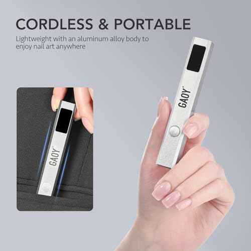 GAOY Cordless Nail Lamp with Stand, Mini Handheld UV Light with LCD Display for Gel Nails, Rechargeable USB Nail Dryer for Fast Curing, Silver