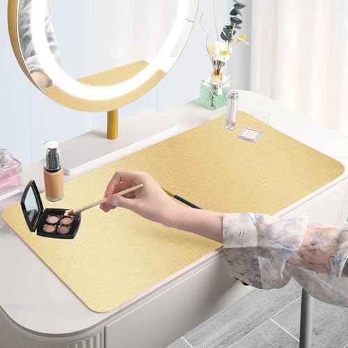 Makeup Mat for Vanity to Protect Desk Top, Dual-Sided Makeup Mat, Easy to Clean Desk Pad - Waterproof and Oilproof Vanity Accessories, 23.6 x 11.8 in (Gold and Pink)