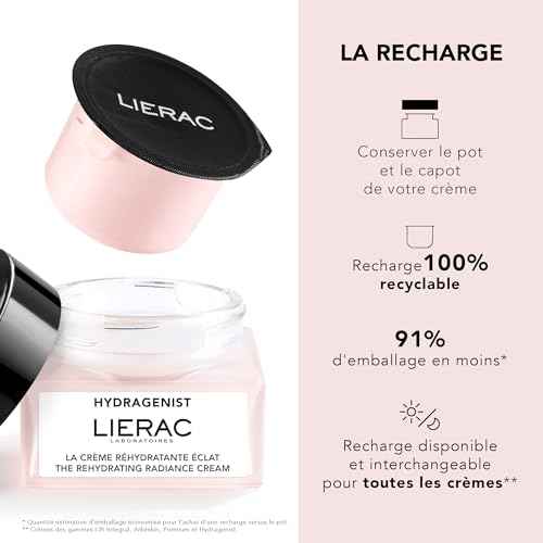 Lierac Rehydrating Radiance Face Cream - Hydrating Formula, Face Moisturizer Cream for Woman, Fine Lines, Hydrating, Smooths Skin with Hyaluronic Acid, Sensitive Skin - 50ml