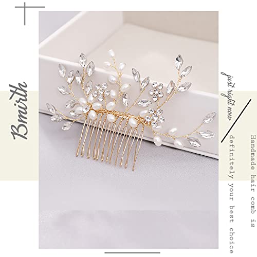 Bmirth Wedding Hair Combs Silver Bridal Hair pieces Flower Bridal Hair Comb Crystal Pearl Hair Accessory for Women and Girls (D)