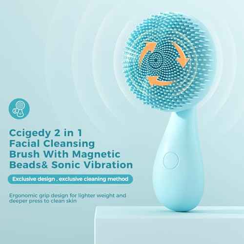 2 in 1 Facial Cleansing Brush, Rotating Magnetic Beads & Massage Cleaning Electric Face Scrubber, Waterproof and Rechargeable Exfoliating Face Scrubber Brush