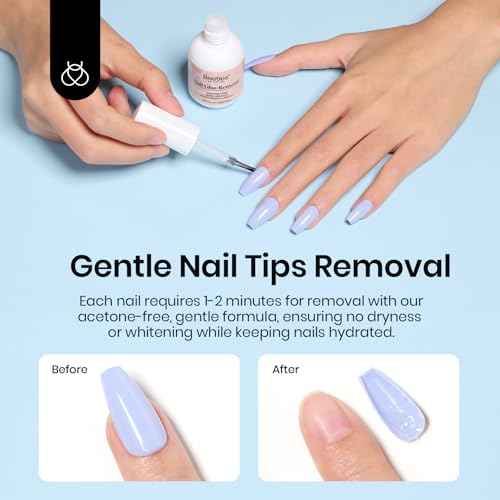 Beetles 2 Pcs Nail Glue Remover 20 ml for Press on Nails, False Nails Glue Remover for Fake Nail Tips Acrylics Nails Adhesive Remover Includes Cuticle Pusher, Not for Uv Gel Glue or Gel Polish