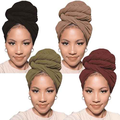 PWEOUKE Head Wraps for Black Women African Head Wrap Lightweight for Women Long Plain Turban Hair Scarf Scarves