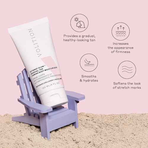 Volition Beauty Getaway Glow Gradual Tan Firming Body Moisturizer with Vegan Collagen + Squalane | Skin Smoothing Cream, Stretchmark Treatment & Sunless Tanning Lotion | Quick Drying Formula