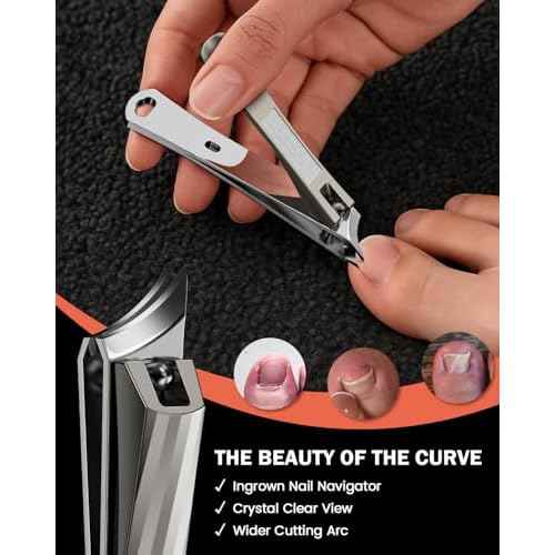 BEZOX Slant Curved Balde Nail Clippers for Ingrown & Thick Nails - Stylish Heavy Duty Toe Nail Clipper for Seniors, Angled Precision Cutting Edge Fingernail Clippers, Integrated Nail File - Champagne