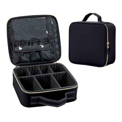 Travel Makeup Bag Organizer Case£¬with Adjustable Dividers Light Portable Storage for Makeup, Brushes, Toiletries, Jewelry, and Digital Accessories-Black