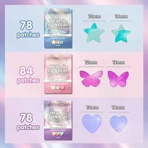Heal & Conceal Pimple Patch - Cute Holographic Star Shaped Acne Patches, Fun Hydrocolloid Zit Stickers for Face (Iridescent Stars, 78 Count)